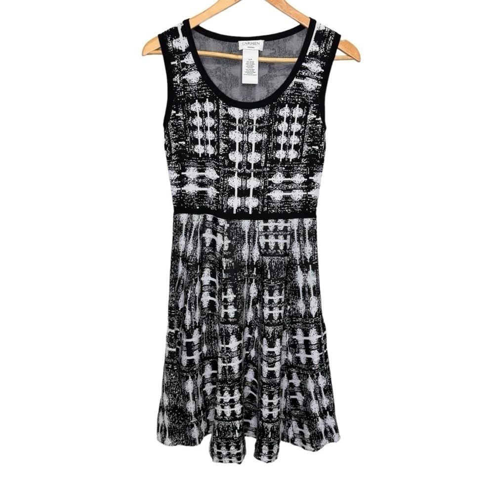 Carmen Marc Valvo Scoop Neck Graphic Print Fit & Flare Dress Size Small